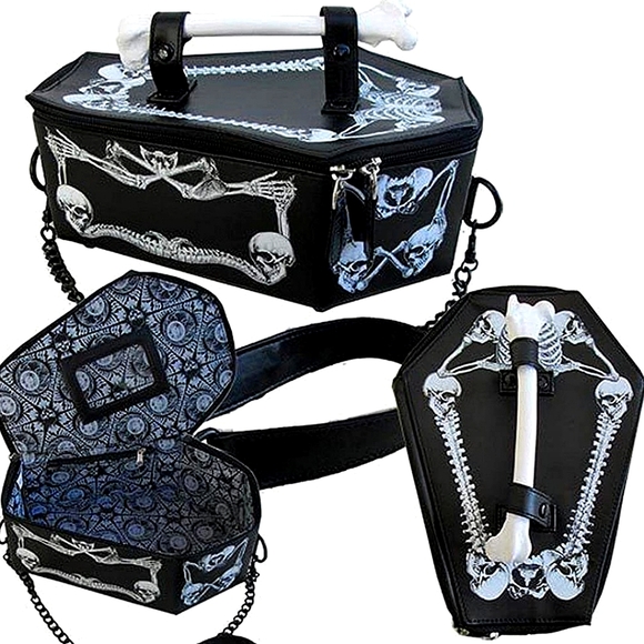 Amazing Skeleton Coffin Casket Handbag with Bone Accessory - Picture 4 of 8